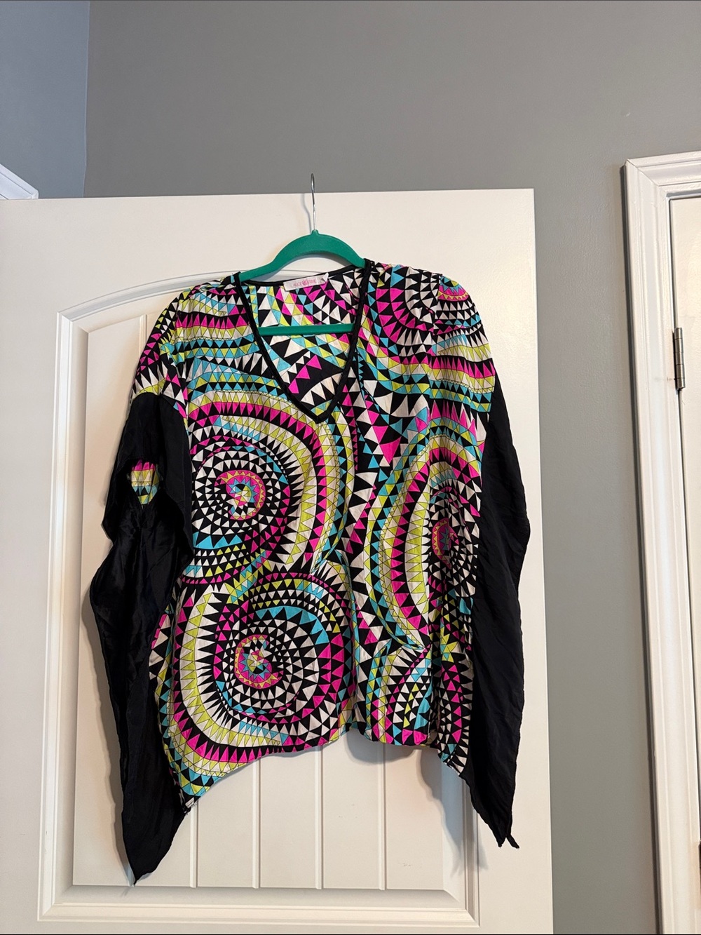 Alice & Trixie Black Tunic with Pink, Yellow, Blue & Green Geometric Print